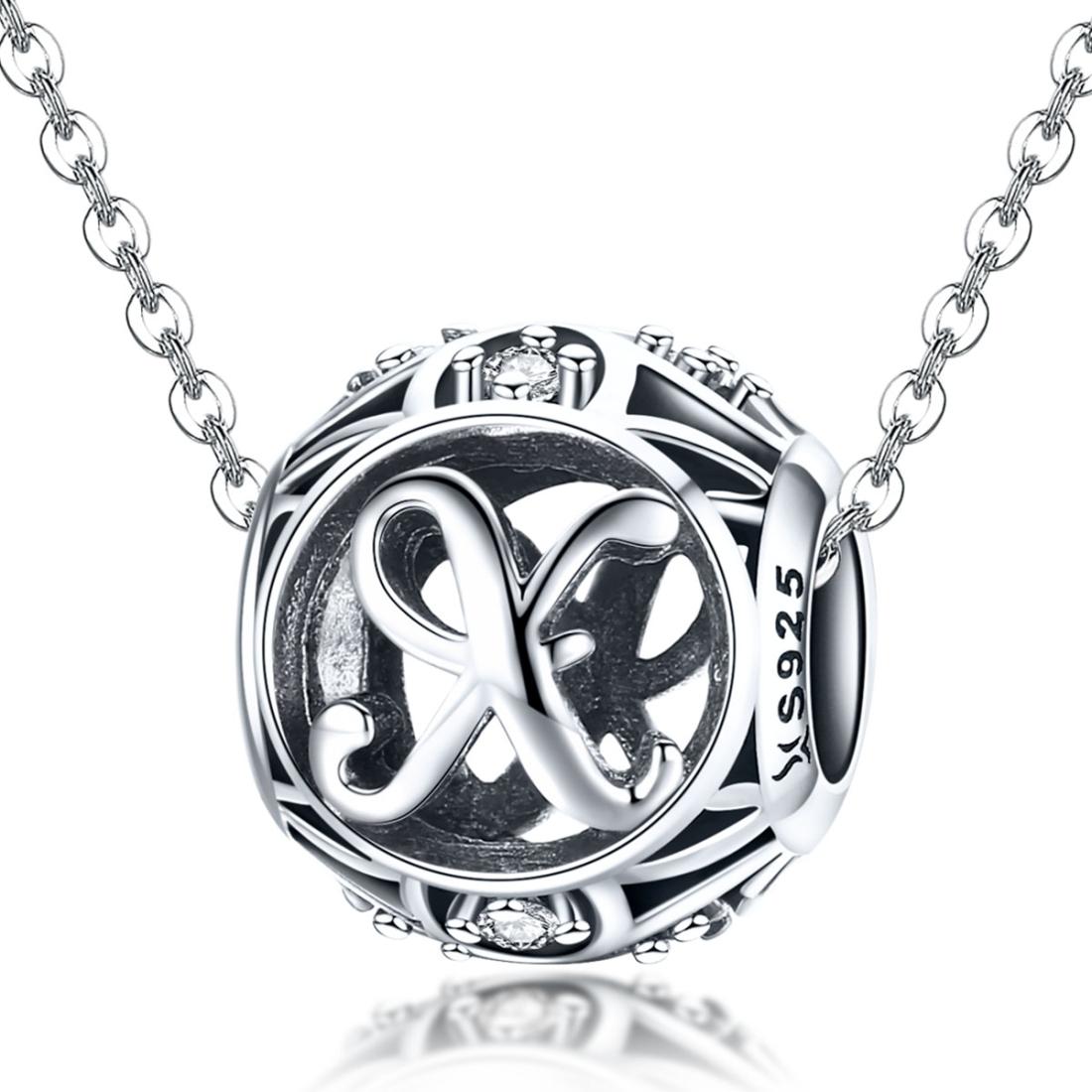 925 Sterling Silver 26 English Letter Beads For Diy Bracelets & Necklaces Style - X