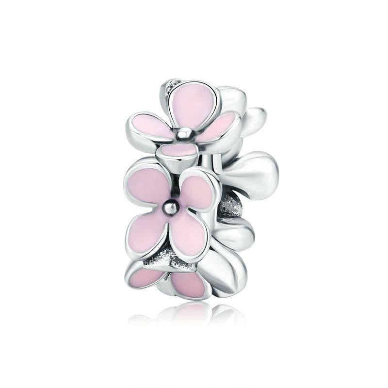925 Sterling Silver Enamel Flower Charm Bracelet