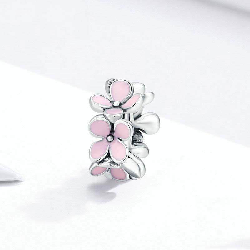 925 Sterling Silver Enamel Flower Charm Bracelet