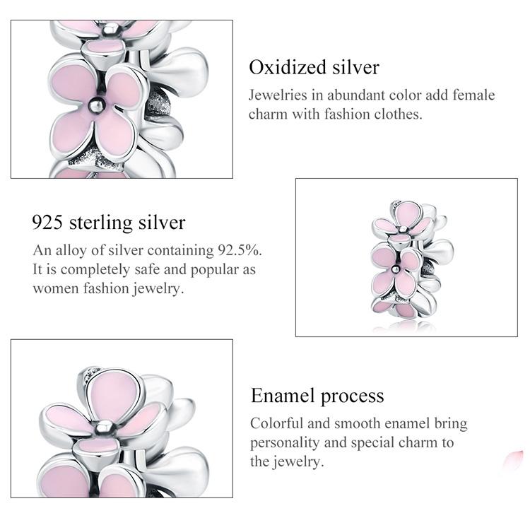 925 Sterling Silver Enamel Flower Charm Bracelet