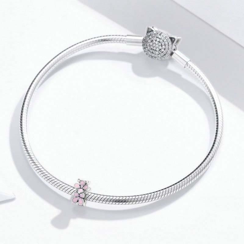 925 Sterling Silver Enamel Flower Charm Bracelet