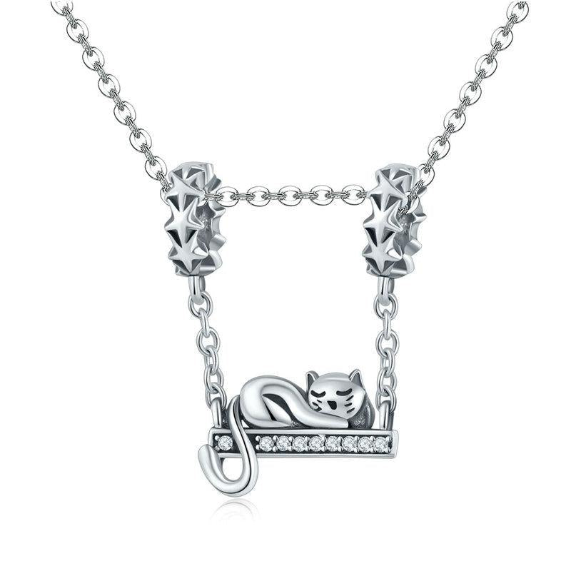 925 Sterling Silver Adorable Cat Pendant Necklace