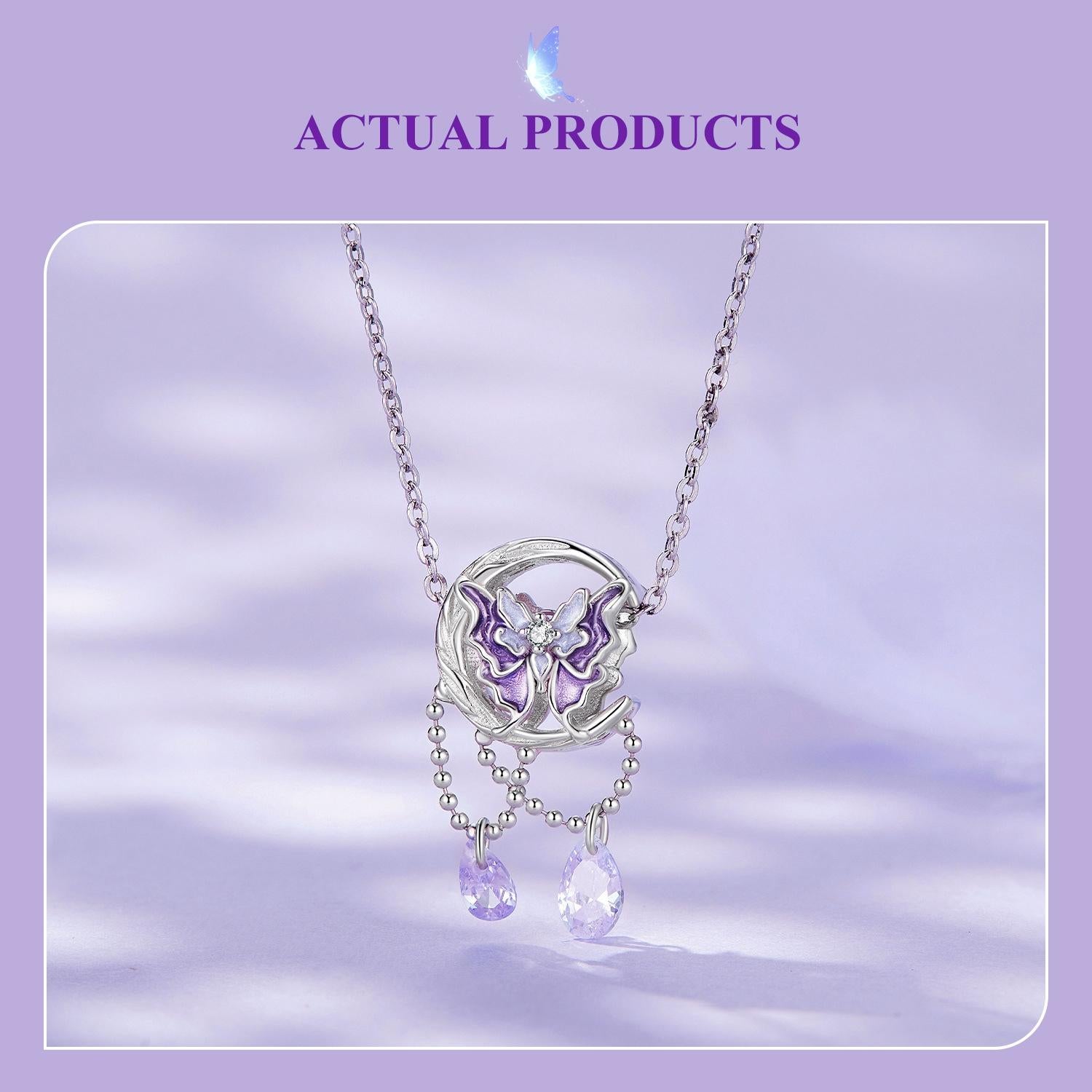 925 Sterling Silver Moon Butterfly Pendant Necklace