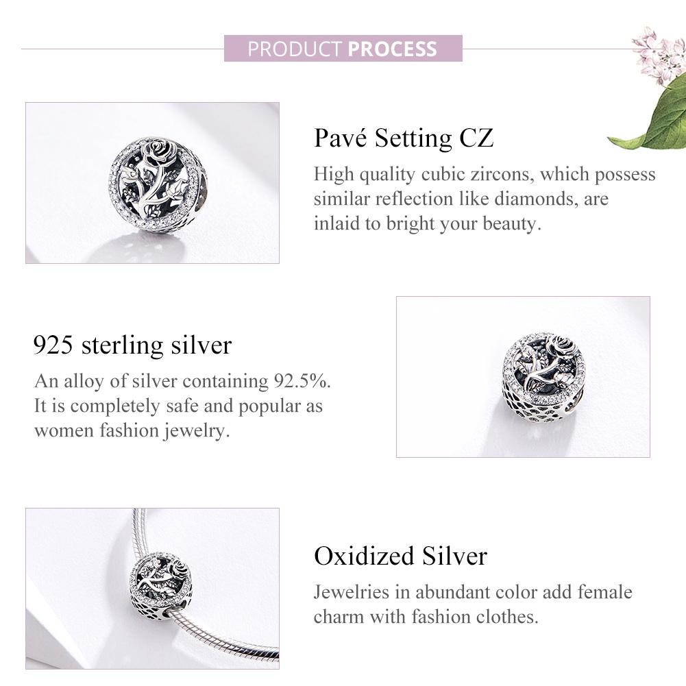 925 Sterling Silver Rose Beaded Bracelet Charm