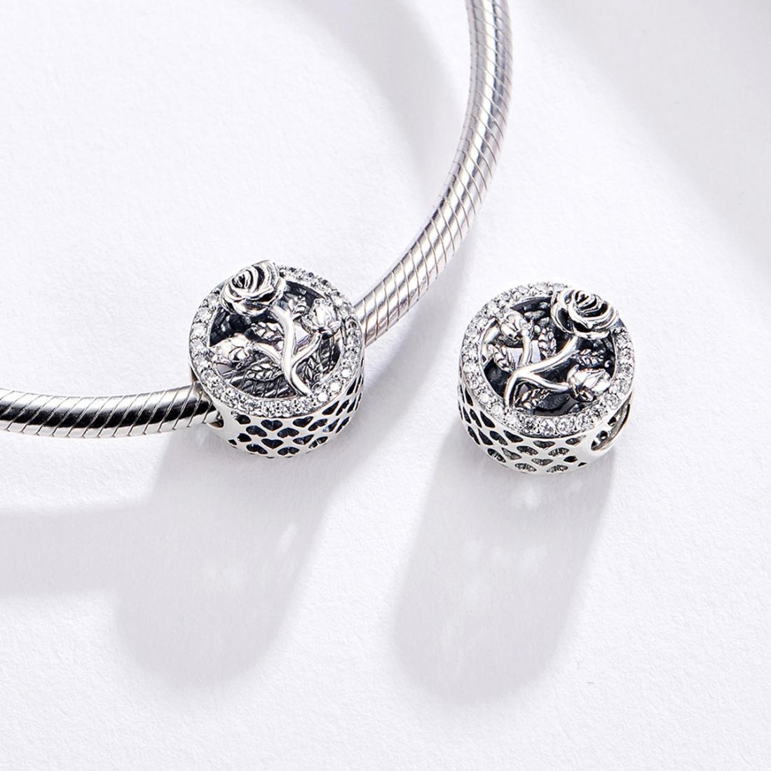 925 Sterling Silver Rose Beaded Bracelet Charm