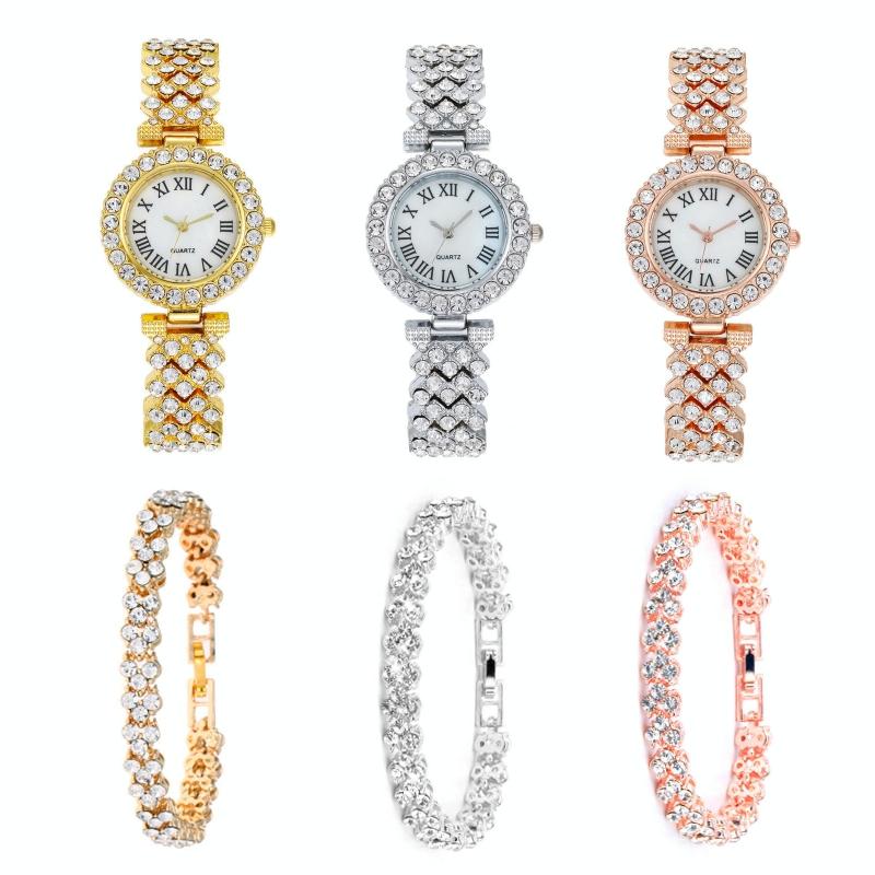 Rose Gold Roman Diamond Watch & Bracelet Set