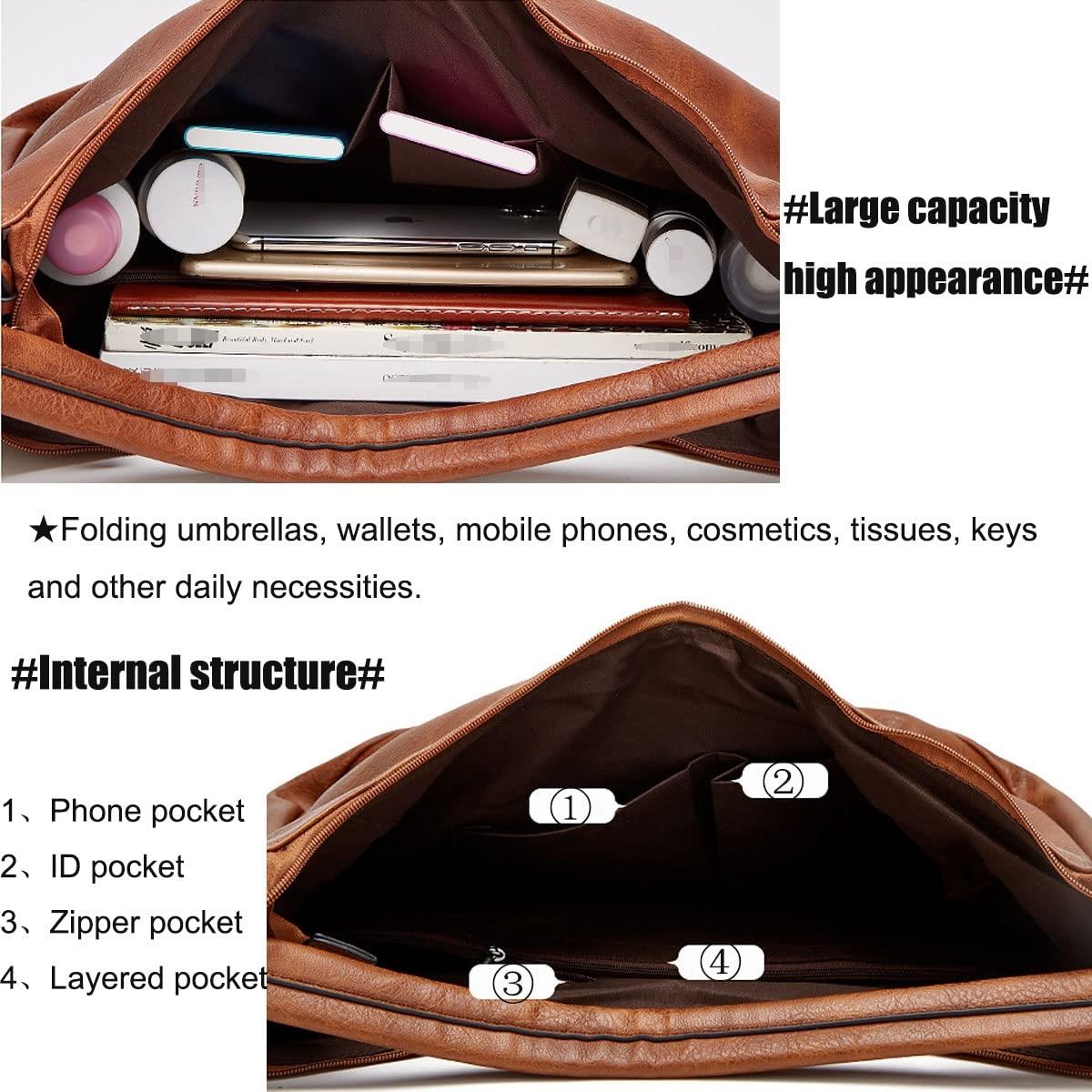 Large Capacity Pu Leather Tote Bag Black - 2 In 1 Brown