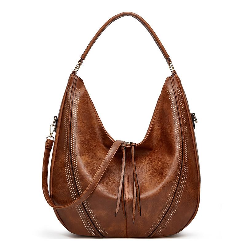 Large Capacity Pu Leather Tote Bag Black - 2 In 1 Brown