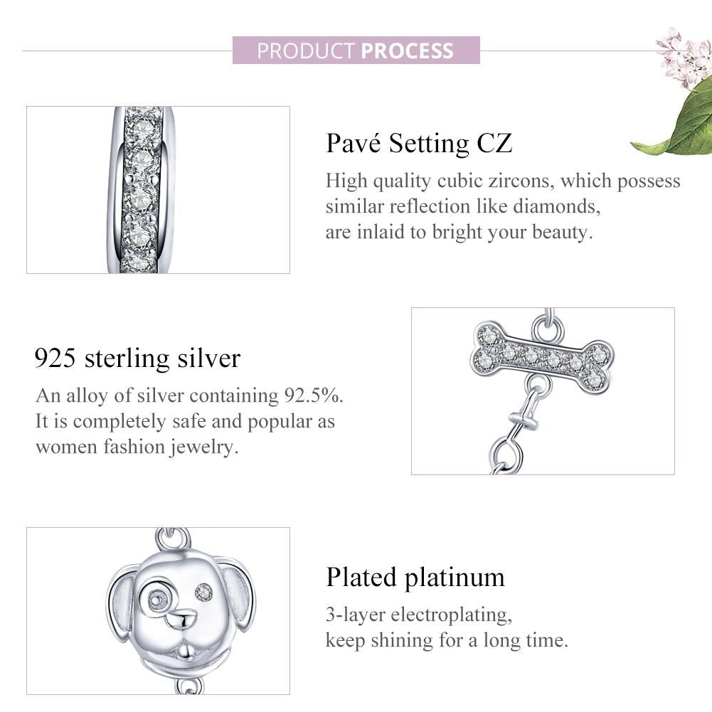 925 Sterling Silver Dog Beaded Safety Chain Bracelet