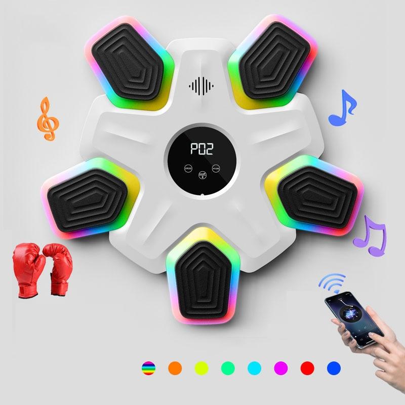 Bluetooth Music Boxing Machine - 4 Modes 9 Speeds Colourful Lights - With Adult Gloves Black