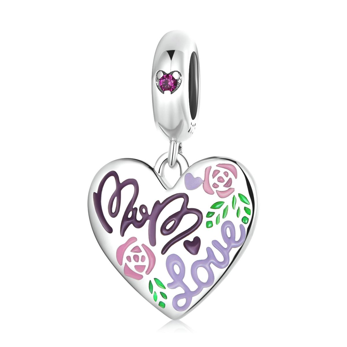 925 Sterling Silver Colorful Doodle Heart Pendant For Diy Bracelet Or Necklace