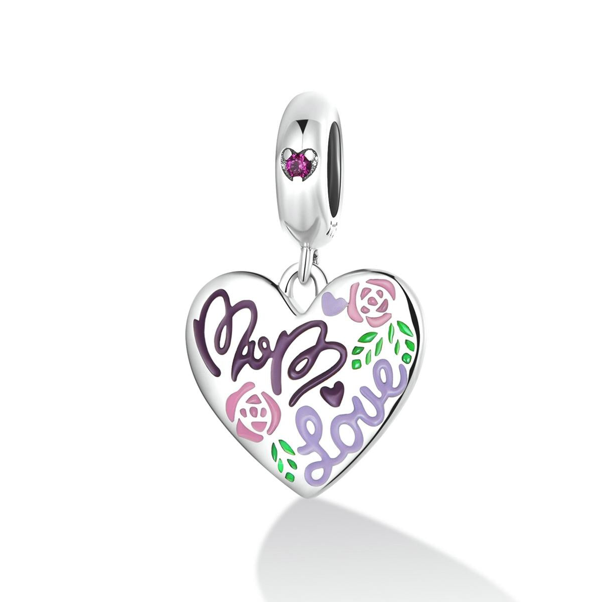 925 Sterling Silver Colorful Doodle Heart Pendant For Diy Bracelet Or Necklace