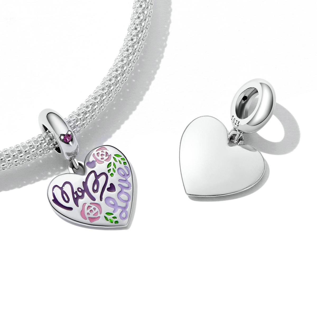 925 Sterling Silver Colorful Doodle Heart Pendant For Diy Bracelet Or Necklace
