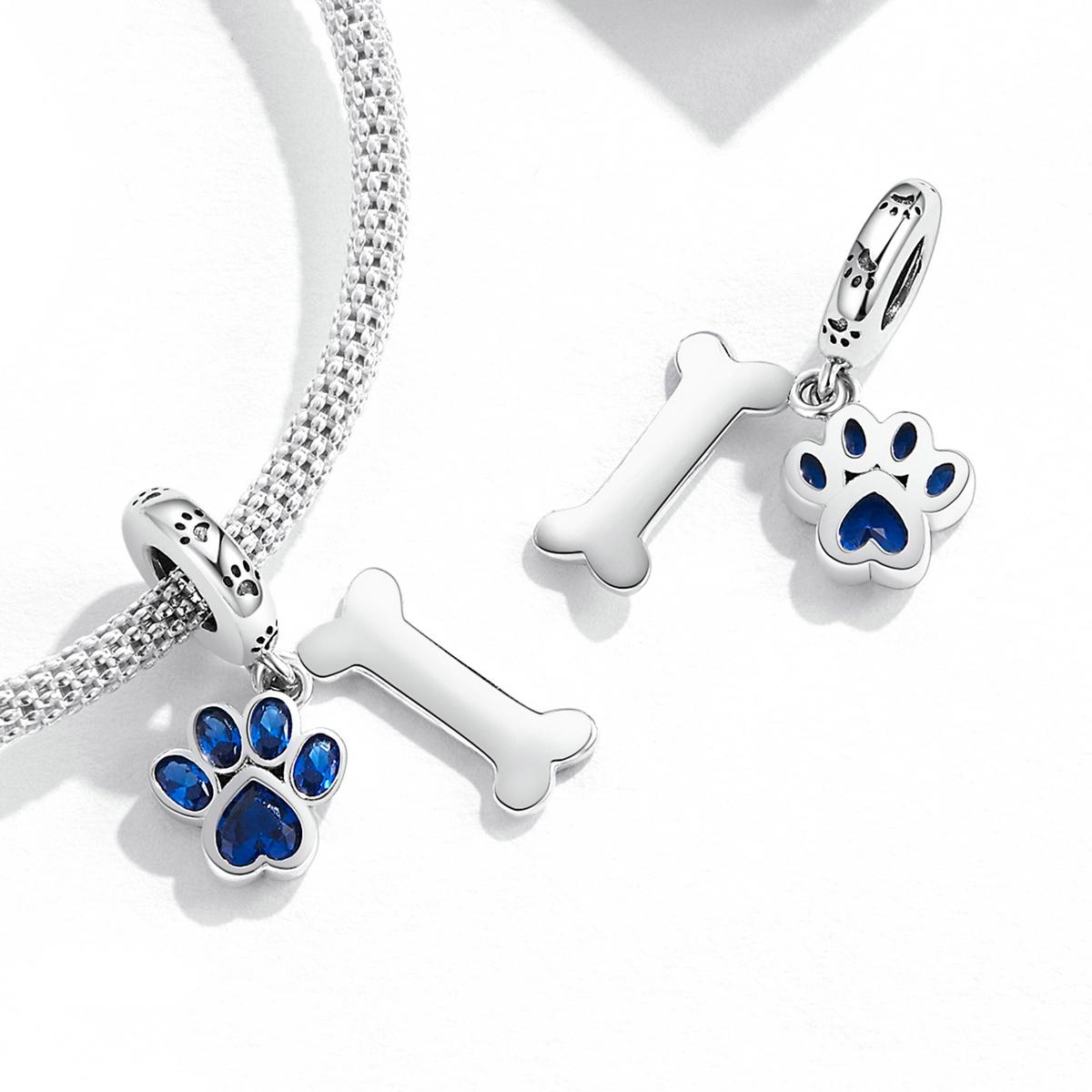 925 Sterling Silver Dog Paw Bone Pendant For Bracelet Or Necklace