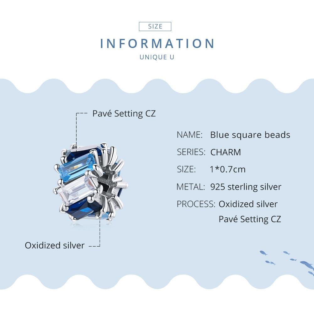 925 Sterling Silver Blue Zircon Cube Beads For Diy Bracelets & Necklaces