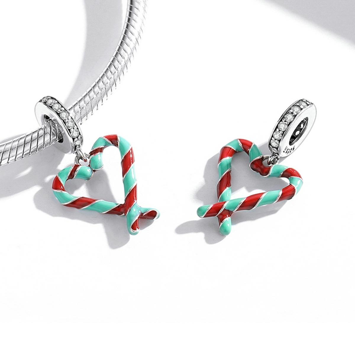 925 Sterling Silver Heart Candy Cane Pendant For Diy Bracelets & Necklaces