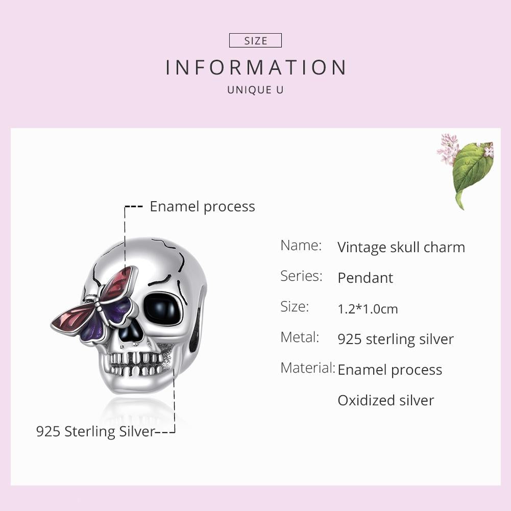 925 Sterling Silver Retro Skull Beads For Diy Bracelets & Necklaces