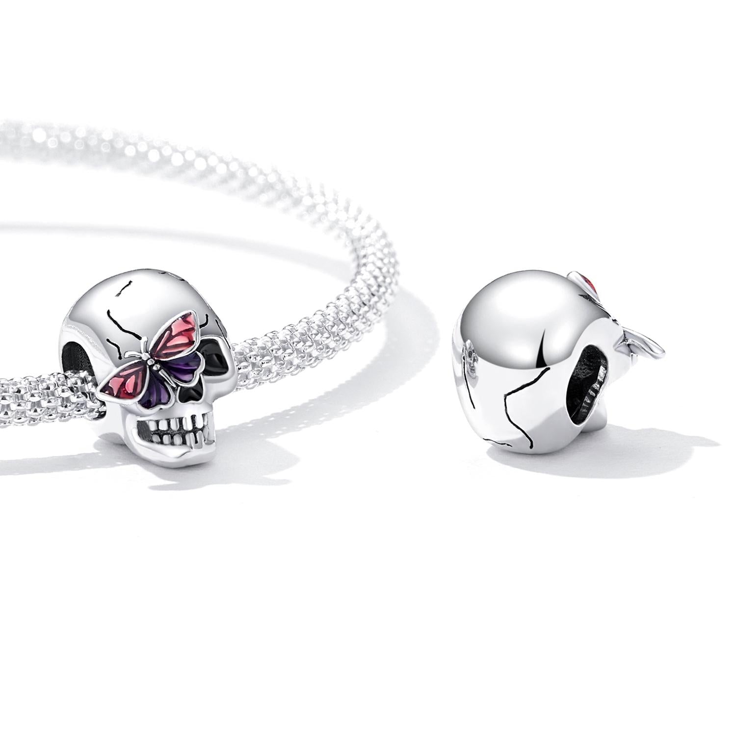 925 Sterling Silver Retro Skull Beads For Diy Bracelets & Necklaces