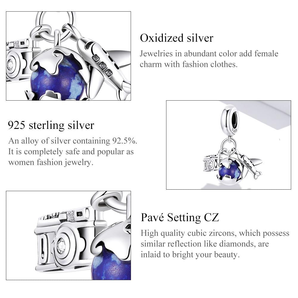 925 Sterling Silver Blue Zircon Aircraft Pendant For Diy Bracelets & Necklaces