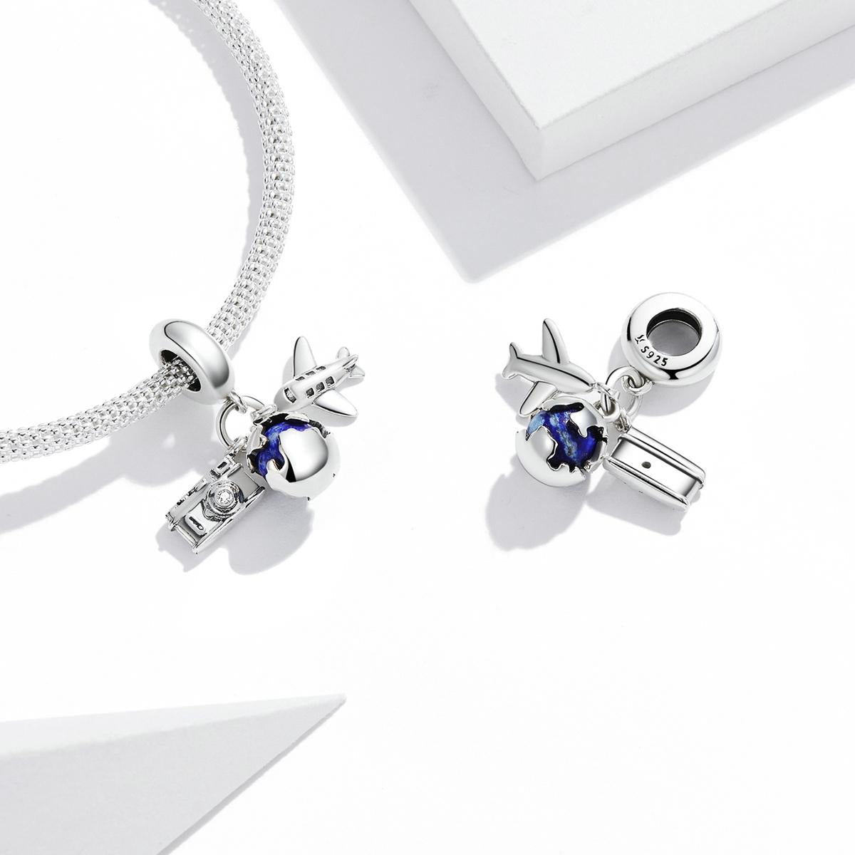 925 Sterling Silver Blue Zircon Aircraft Pendant For Diy Bracelets & Necklaces