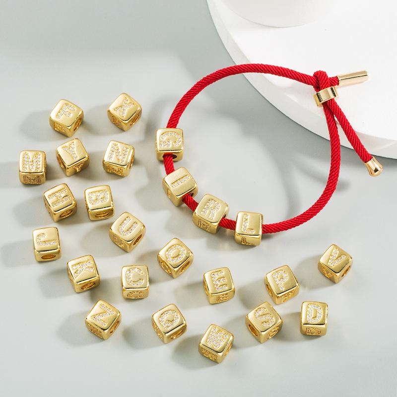 Brass Micro Inlaid Couple Red String Pull Diy Bracelet English Letter Beads Style - H