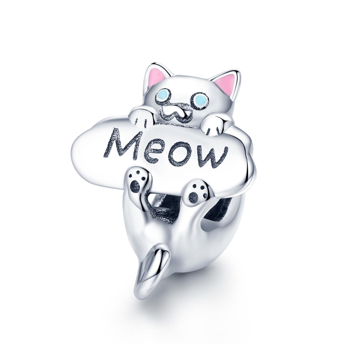 925 Sterling Silver Adorable Cat Charm For Diy Bracelets & Necklaces