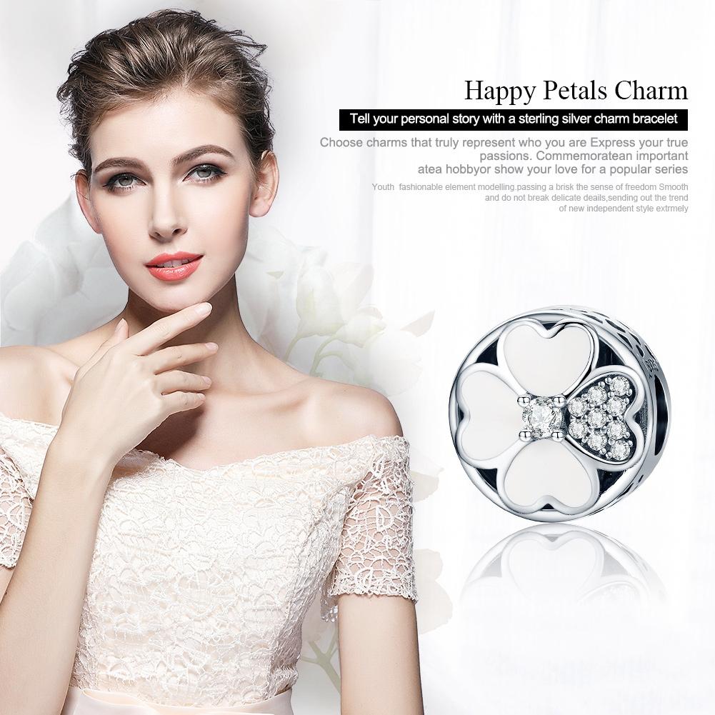 925 Sterling Silver Diamond Petal Bead Bracelet Happiness