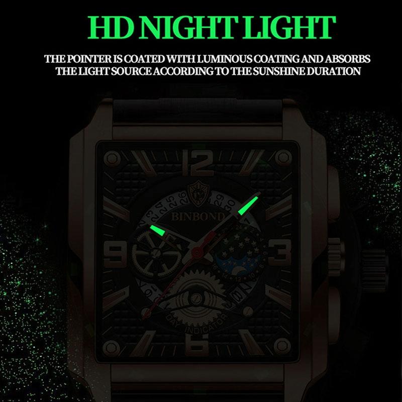 Vintage Square Men Quartz Watch With Multifunction And Luminous Display