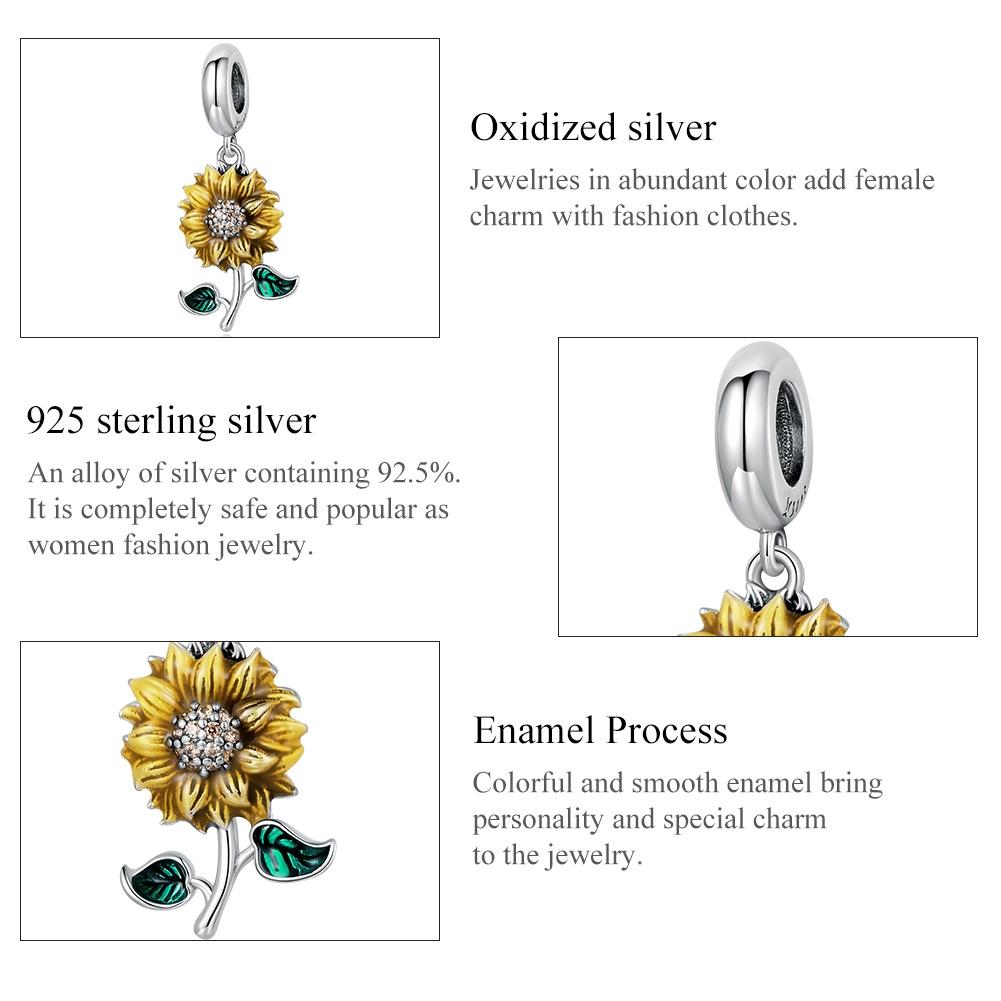 925 Sterling Silver Sunflower Pendant For Bracelet / Necklace