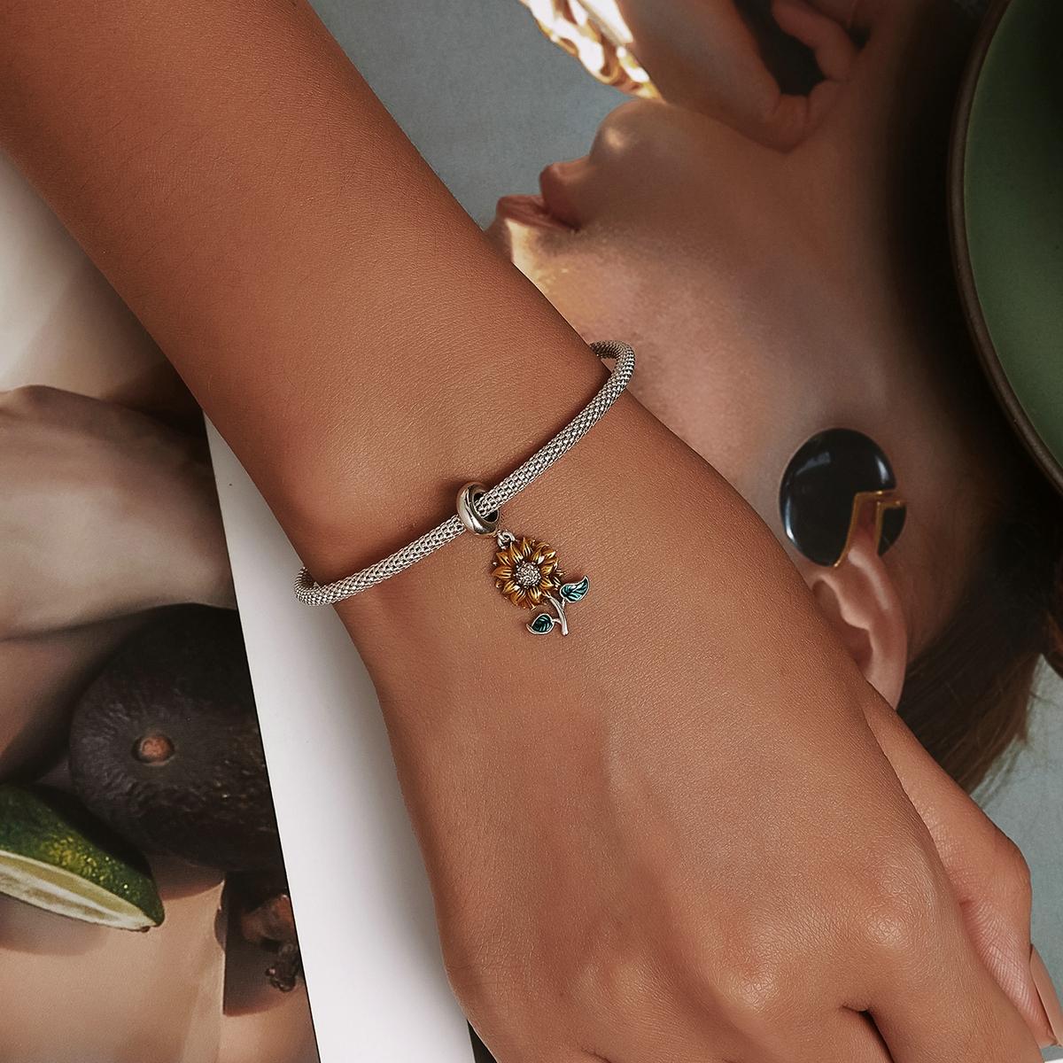 925 Sterling Silver Sunflower Pendant For Bracelet / Necklace