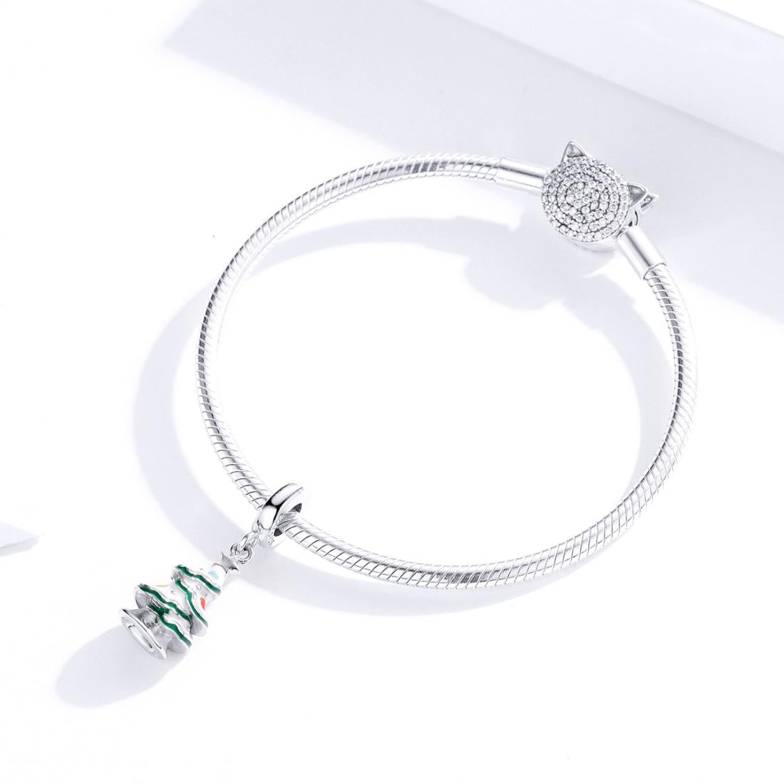 925 Sterling Silver Platinum Plated Christmas Tree Pendant For Diy Bracelets And Necklaces