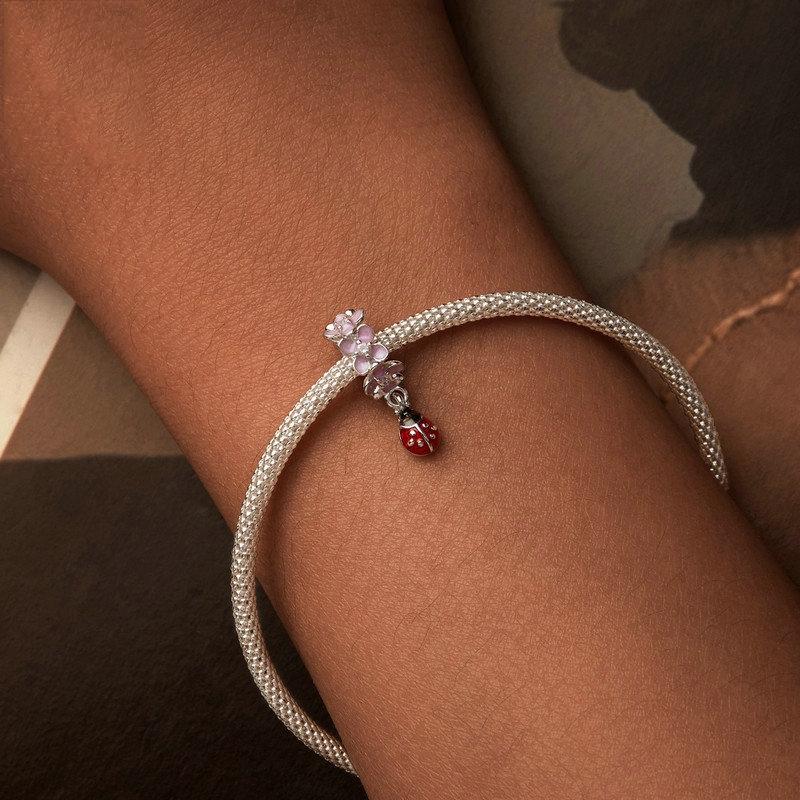 925 Sterling Silver Flower Ladybug Diy Beads Platinum Plated