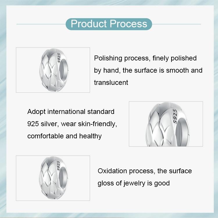 925 Sterling Silver Feather Textured Spacer Bead Bracelet / Necklace Set