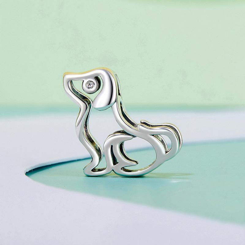 925 Sterling Silver Dog Bead Bracelet Cute & Hollow