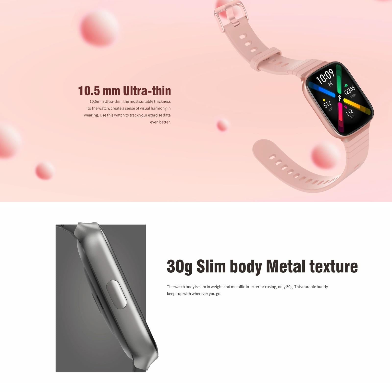 1.69 Inch Ips Screen 5Atm Waterproof Sport Smart Watch Support Sleep Monitoring / Heart Rate Monitoring / Sport Mode / Incoming Call & Information Reminder - Rose Gold