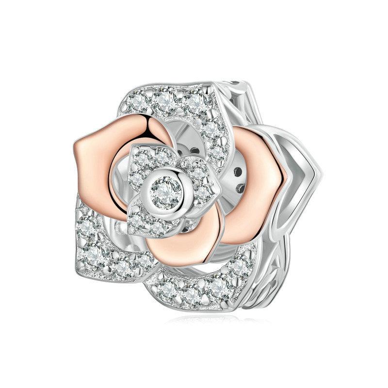 925 Sterling Silver Rose Gold Shining Rose Beads