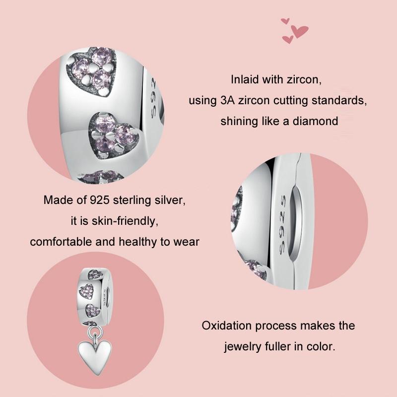 925 Sterling Silver Platinum Plated Smart Heart Diy Beads