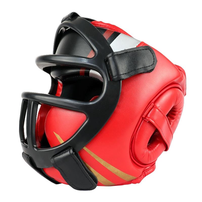 Competition Sparring Boxing Helmet For Head Protection - Red With Mask - S
