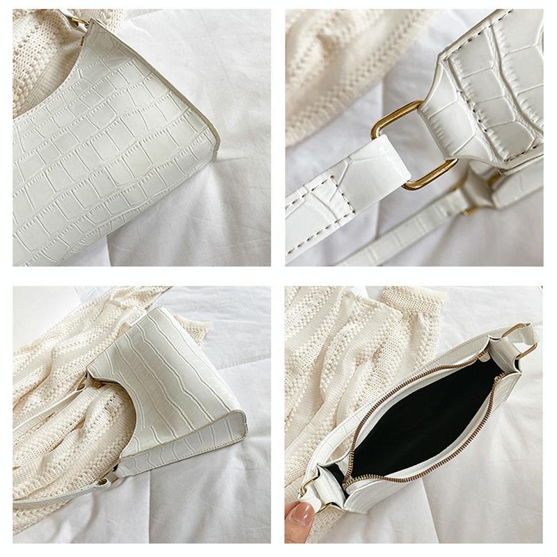 Small Square Stone Pattern Shoulder Bag for Women - White