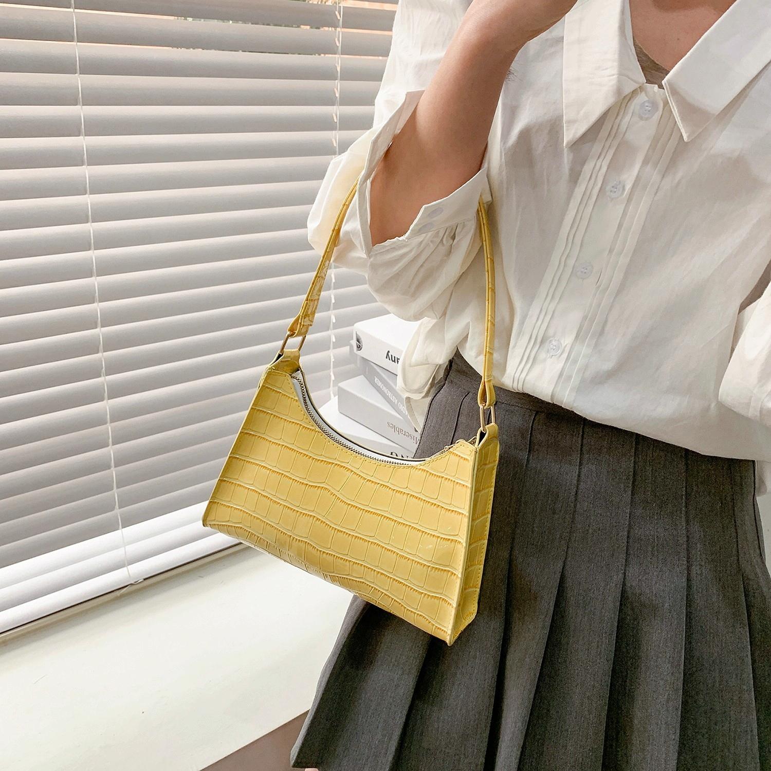 Small Square Stone Pattern Shoulder Bag for Women - White