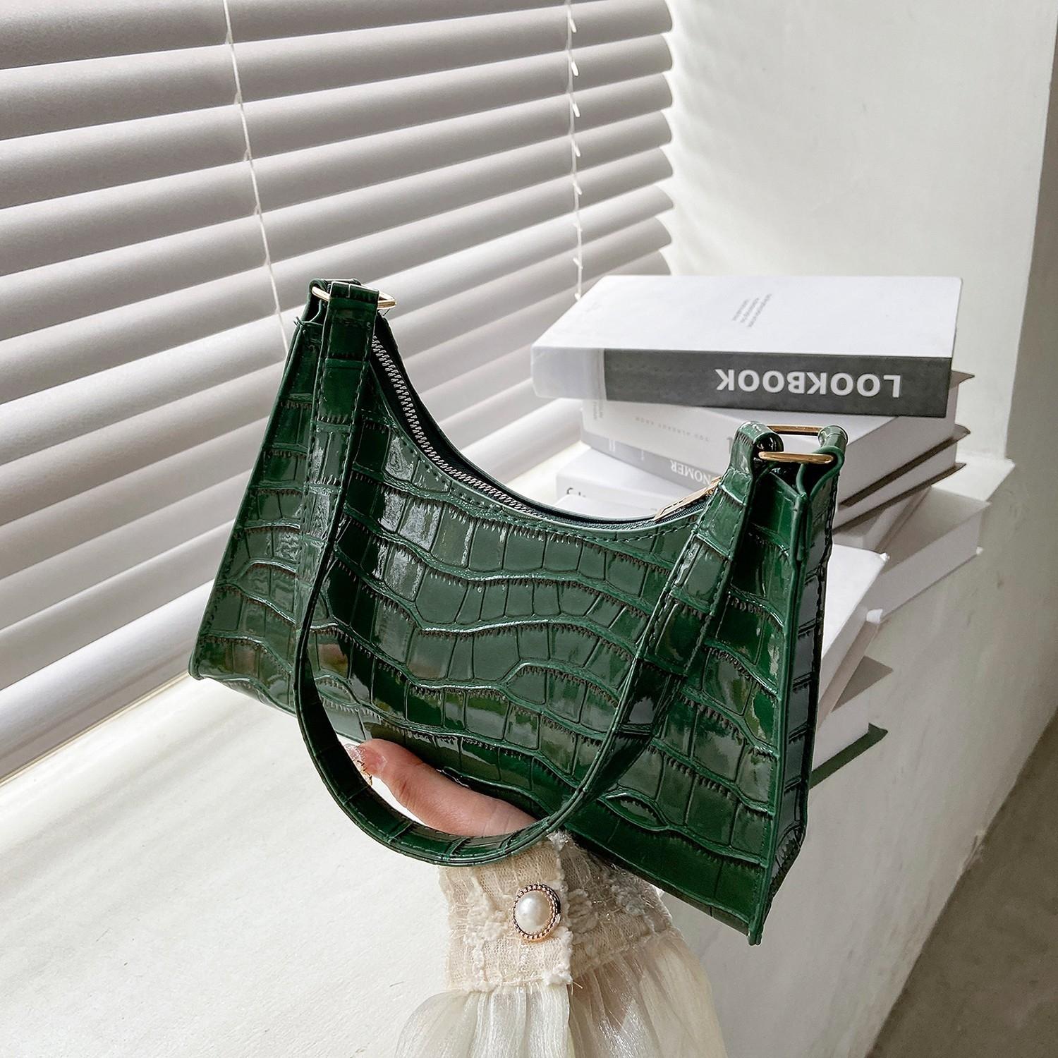 Small Square Stone Pattern Shoulder Bag for Women - White