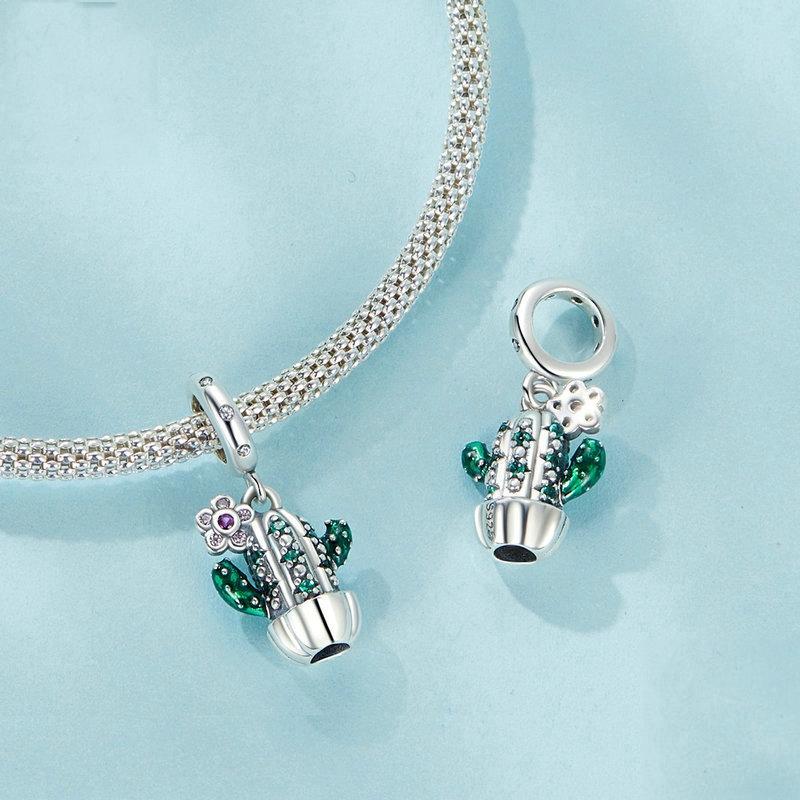 925 Sterling Silver Diy Desert Cactus Potted Pendant