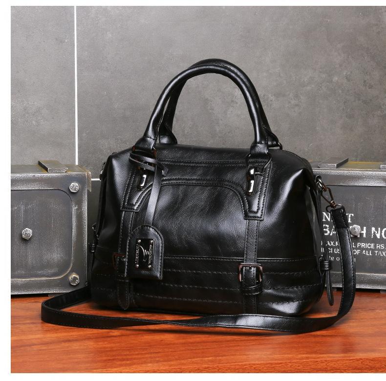Soft Faced Casual Handbag - Large Diagonal Shoulder Bag - Black