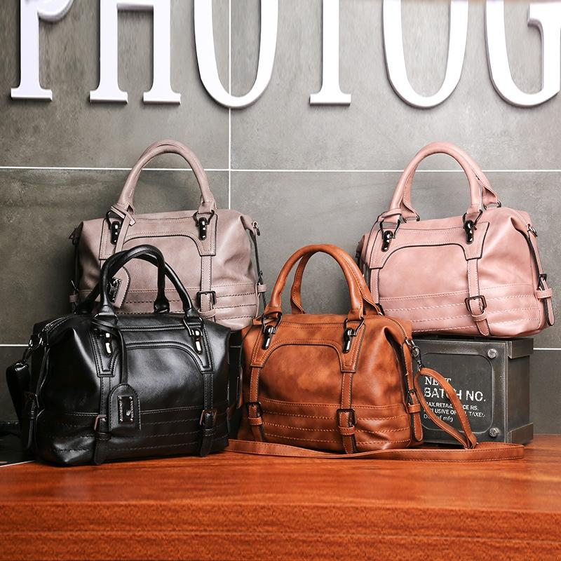Soft Faced Casual Handbag - Large Diagonal Shoulder Bag - Black