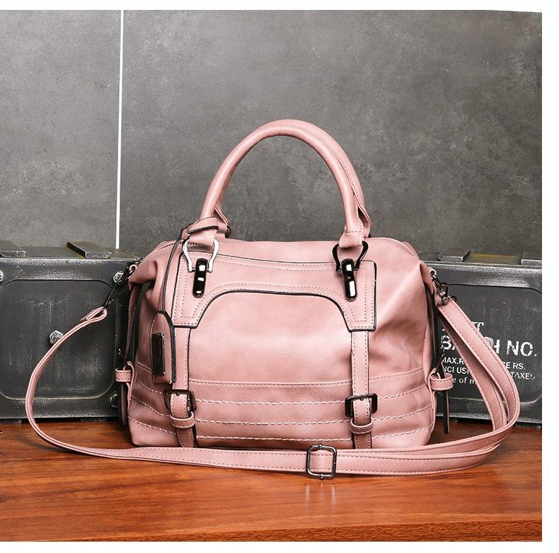 Soft Faced Casual Handbag - Large Diagonal Shoulder Bag - Black