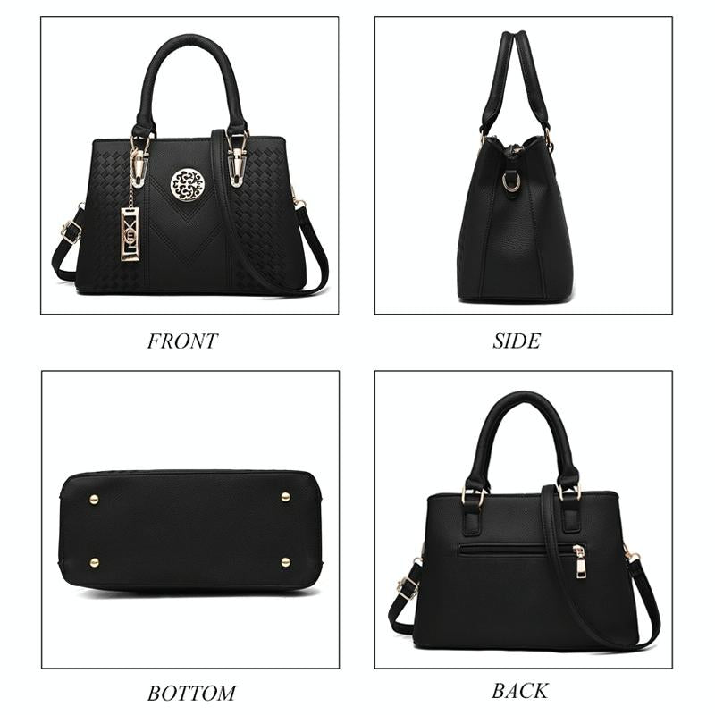 Women Leather Messenger Handbag - Stylish and Functional - Black