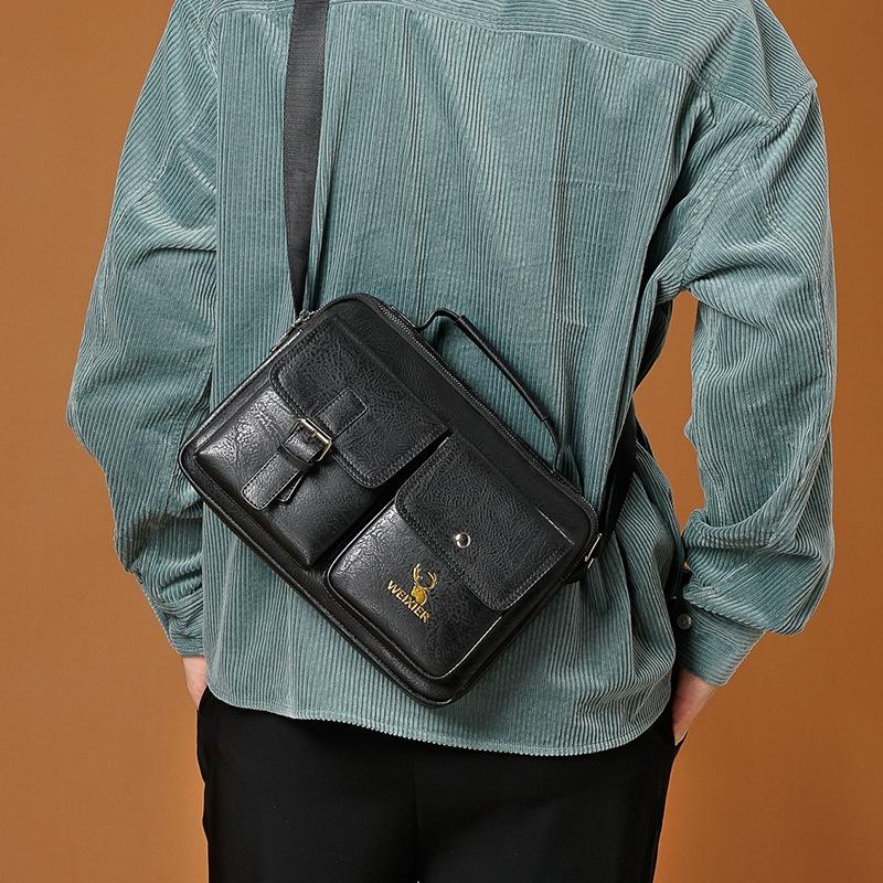 Retro Shoulder Bag For Men Large Capacity - Black