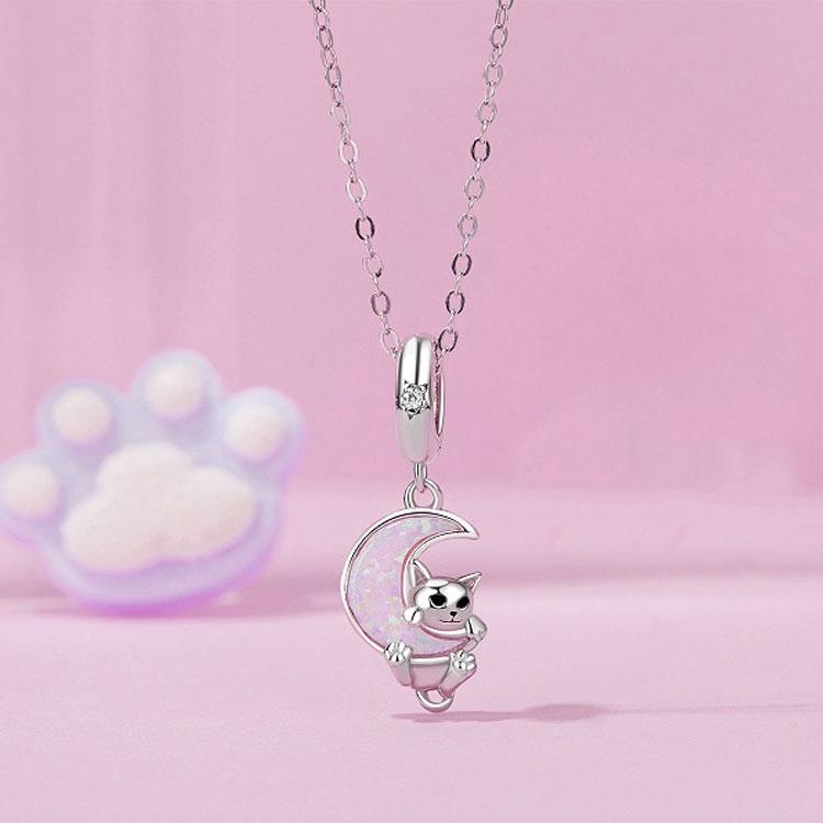 925 Sterling Silver Fantasy Moon Cat Pendant Plated