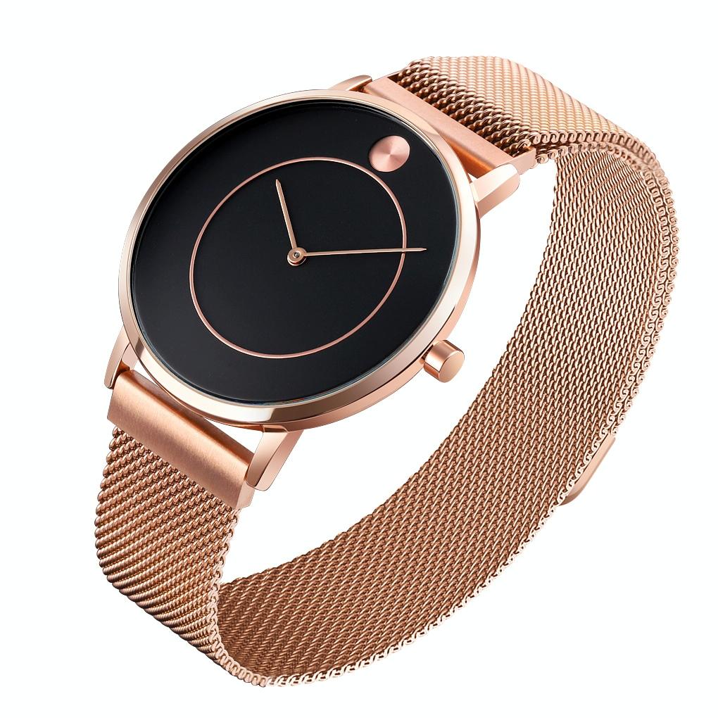 Women Metal Mesh Quartz Watch with Non-scale Dial - Rose Gold White Surface