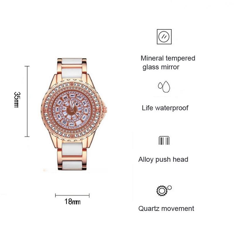Rose Gold Ceramic Watch with Diamond Strap for Women